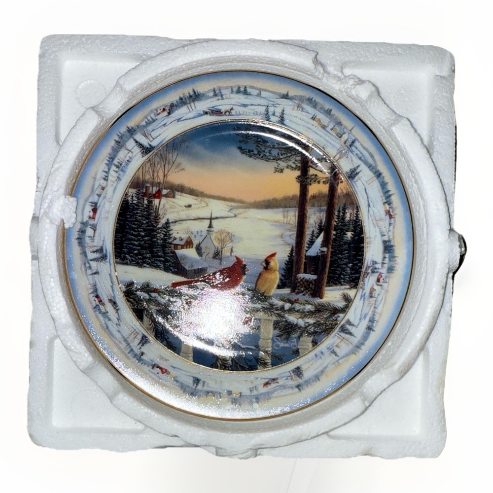Bradford Exchange Evening In Pinegrove Winter Cardinals Plate Sam Timm 1993